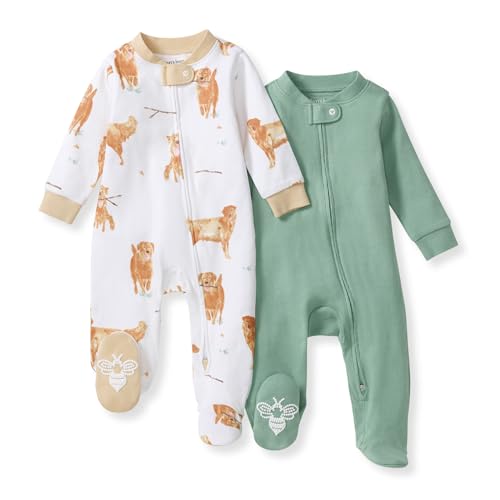 Burt's Bees Baby Boys' Organic Cotton Sleep and Play Footed Pajamas, One-piece Zip Front Romper, Baby Essentials
