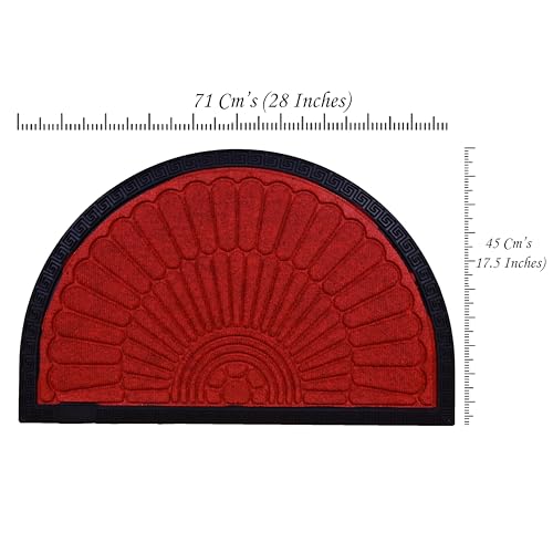 Image of Heavy Duty Half Round Doormat for Outdoor Entrance - Waterproof Low-Profile Rubber Backed Welcome Mat with Anti-Slip Grip & Dirt Trapping Design Front Door Rug (Red, 45 x 75 CM)
