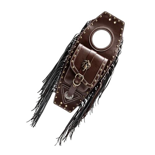 Bolsa de moto compacta de piel sintética marrón con flecos clásicos 5