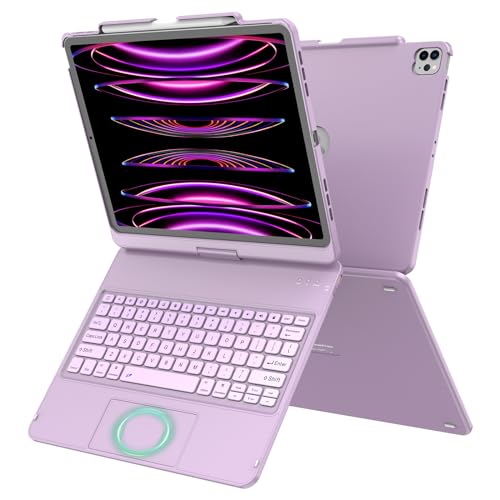 GGH Touch – Étui avec clavier pour iPad Air 13 (M3 2025/M2 2024) et iPad Pro 12,9" (6e, 5e, 4e, 3e génération), rotatif à 360°, avec clavier tactile multi-touch avec porte-crayon, violet clair GGH Touch – Étui avec clavier pour iPad Air 13 (M3 2025/M2 2024) et iPad Pro 12,9" (6e, 5e, 4e, 3e génération), rotatif à 360°, avec clavier tactile multi-touch avec porte-crayon, violet clair