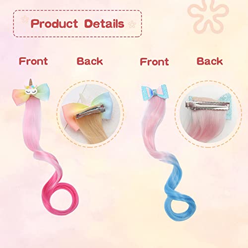 6 Pieces Unicorn Bows Hair Clips Hair Extension For Girls Colorful Bow Hair Clips Wigs Cute Unicorn Hair Braided Extension Barrettes For Kids Girls Toddler Princess Costume Dress Up Hair Accessories #TOP1