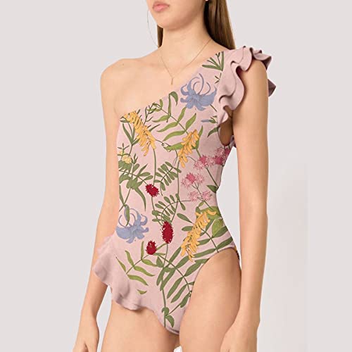 Trajes de baño para niñas estilo tuit con volantes rosa y flores 2