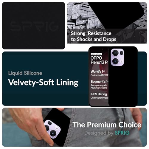 Image of SPRIG Compatible with Oppo Reno 13 Pro Premium SilkTone Back Cover Drop Tested Shock Proof Mobile Case for Men, Women, Boys and Girls with Camera Protection (Black)