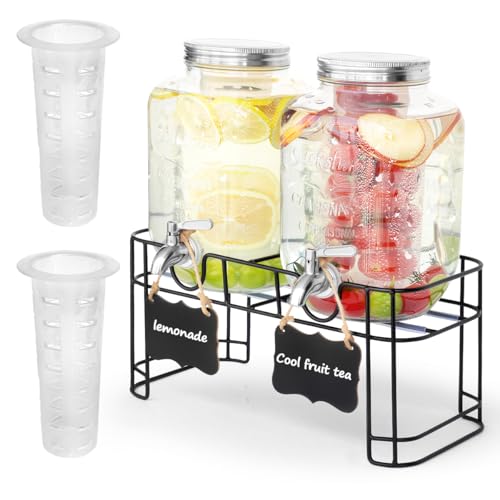 2 x 4L Glas-Getränkespender mit Ständer, Getränkespender, Glas-Wasser-Saft-Spender mit Zapfhahn aus massivem Edelstahl für geeiste Säfte, Wasser, hausgemachte Getränke, Partys, Hochzeiten 2 x 4L Glas-Getränkespender mit Ständer, Getränkespender, Glas-Wasser-Saft-Spender mit Zapfhahn aus massivem Edelstahl für geeiste Säfte, Wasser, hausgemachte Getränke, Partys, Hochzeiten