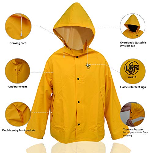 Rain Suit for Men Women Leather Craft Waterproof Protective Rain Coat Jacket with Bib-Style Pants Overall Rain Gear Workwear(Yellow, S)