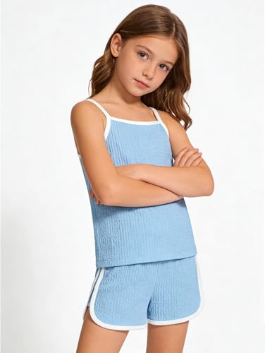 Image of Girls 8 Pieces Summer Outfits Casual Cami Tank Top and Dolphin Shorts Clothing Sets 4-8Y