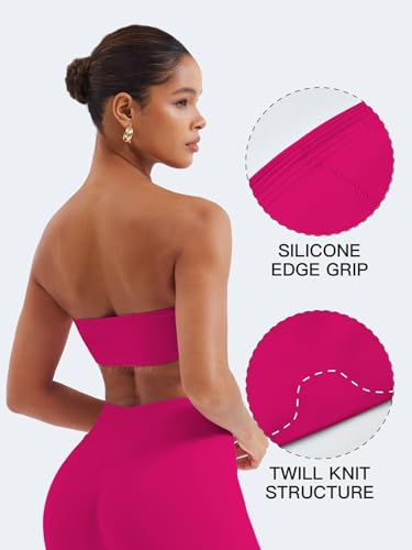 Image of YEOREO Strapless Bandeau Sports Bra for Workout Seamless Tube Top Gym Padded Wireless Bra
