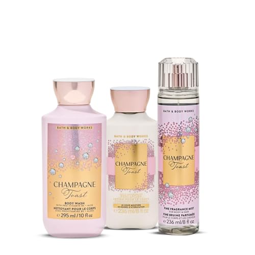 Image of Bath & Body Works Champagne Toast Combo Set | Body Wash, Body Lotion & Fine Fragrance Mist | Daily Body Care Routine for Women | 3 Piece Set