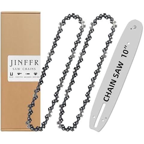 JINFFR 10 Inch Chainsaw Guide Bar and Chain Combo, 10" Replacement Chain for WORX WG309,10'' Chains for Sun Joe SWJ803E SWJ807E - 3/8'' .050'' 40 Drive Links (2Chain+1bar) Cover