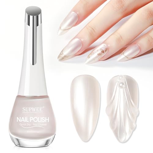 SUPWEE 16ML Aurora Weiß Nagellack, Aktiver Glanz Nagellack Schnelltrocknend Ohne UV Lampe für Nägel Oil Based Shimmer Glitter Nail Polish für Home Nageldesign DIY