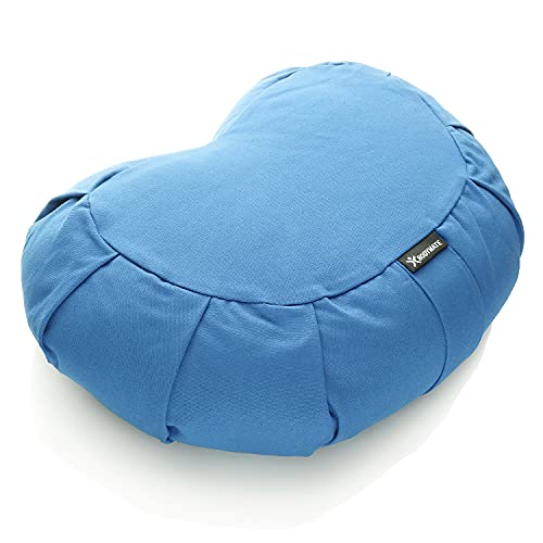 BODYMATE Cojín de Yoga Media Luna 42 cm largo 30 cm ancho 15 cm alto | Relleno de cáscaras de trigo sarraceno | Funda extragruesa y lavable en lavadora de algodón 100% | Cojín de meditación