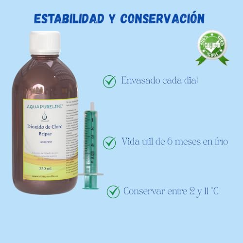 AQUAPURELIFE ® Chlordioxid 250 ml – 3000 ppm – CDs – aktiviert 0,3% – kürzlich hergestellter Braunglasbehälter, bessere Konservierung