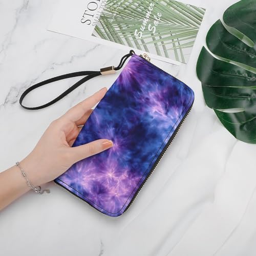 Abstract Blue Purple Tie-dye PU Leather Clutch Long Bifold Wallet, Coin Purse Credit Pass Case, Durable Card-Holder Money Storage for Women Men4