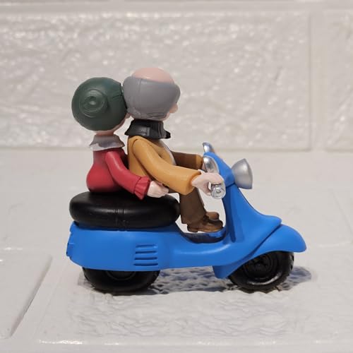Image of Vintage Decorative Miniature Couple on Scooter Figurine, PVC Garden Ornament, Romantic Home Decor Collection Piece