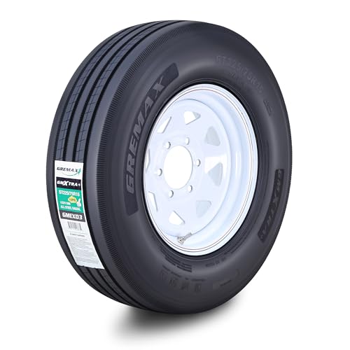 GREMAX All Steel Trailer Tire Wheel Assembly ST225/75R15 14-Ply G 123/119M w/6 Lug on 5.5 PCD White Spoke Wheel