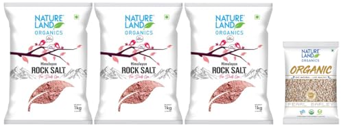 Image of Natureland Organics Pearl Barley 500 Gm (5 x 500 gm) - Organic Barley & Himalayan Pink Rock Salt 1 KG (Pack of 3)- Organic Rock Salt
