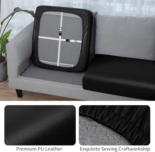 Image of YISUN PU Leather Couch Cushion Cover, Waterproof Stretch Sofa Cushion Slipcovers, Faux Leather RV Chair Seat Covers, Loveseat Cushion Cover Replacement Chair /Furniture Protector, 3 Pcs(Black)