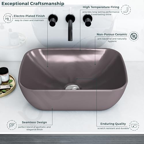 Image of Plantex Basin for Bathroom /Ceramic Table Top Wash Basin /Over Counter Washbasin for Restaurant, Hotel (Brown, 18 x 13 x 5.5 Inch)