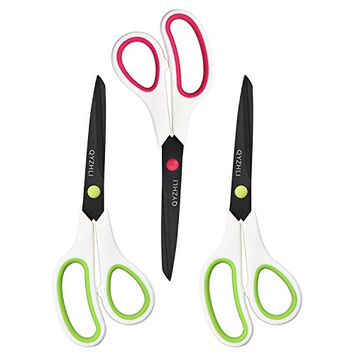 Qyzhli 8 Inch Stainless Steel Office Scissors,Non-Stick Titanium Shears,Comfort-Grip Handles,3 Pack Multipurpose Scissors For Office Home School Sewing Fabric Craft Supplies #TOP10