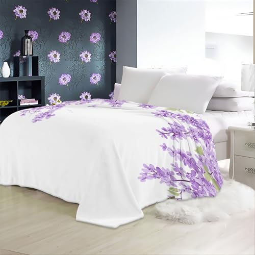 Manta Estampado Floral de Flores de Color Morado y Lila Manta de Felpa para sofá, Manta de vellón Púrpura Decoración del hogar, Mantas de otoño e Invierno, Ropa de Cama para niños 180 X 200