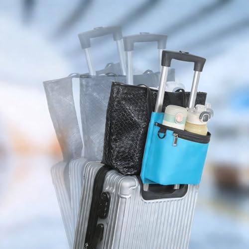 Image of Luggage Travel Cup Holder with Luggage Straps (20oz /24oz / Diameter Less Than 3.15 inch) Free Hand Drink Caddy Beverage Holder Travel Accessories Gift Fits Roll on Suitcase Handles (Blue)