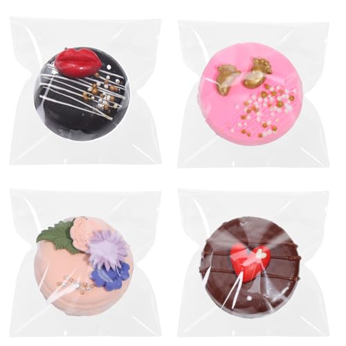 TEMLQPACK100Pcs 3.5 x3.5Inch Self Sealing Cellophane Bags for Cookies Macarons Brownies Donuts Snacks Treats & Candy - Perfect for Valentines Wedding Shower & Party Gift Bags