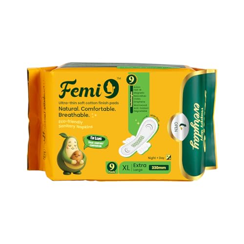 Image of Femi9 All Night Comfort Heavy flow Period pads - XL(330MM) - 9 Pads | Wider Back and Anti Stain Wings | Breathable | No Rashes | 100% Toxic-Free | Ultra thin Cotton sanitary pads for women