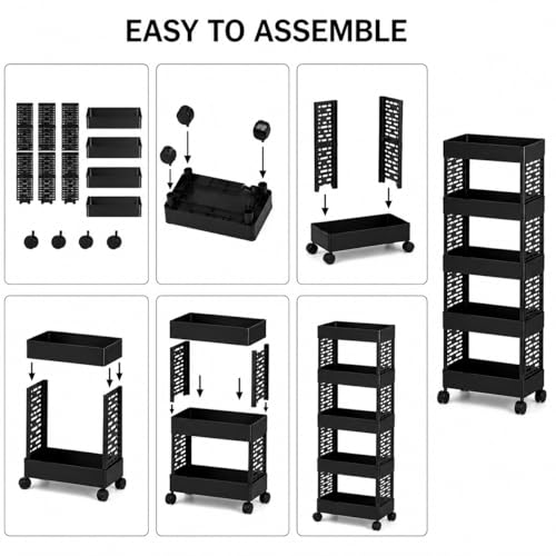 Image of wall love Plastic Storage Rack Trolley with Wheels for Kitchen, Bathroom & Bedroom - Multipurpose Organizer Shelf Rack for Fruits, Toiletries, Snacks and Household Storage (5 Layer)