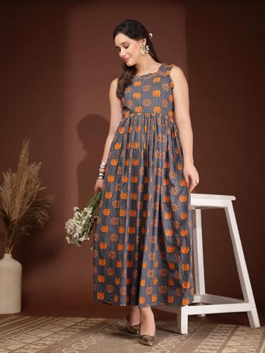 Image of Dress for Women | New Rayon Floral Printed Flared Maxi Dress for Women & Girl's