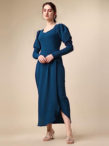 Image of Sheetal Associates Women's Puff Sleeve Wrap Bodycon Casual Maxi Dress Black
