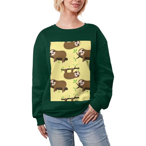 JEJEA - JEJEA Joli paresseux sur imprimé citrons jaunes - Hauts chauds et décontractés en polaire - Pour femme - Pull tendance surdimensionné à manches longues, vert foncé, M
