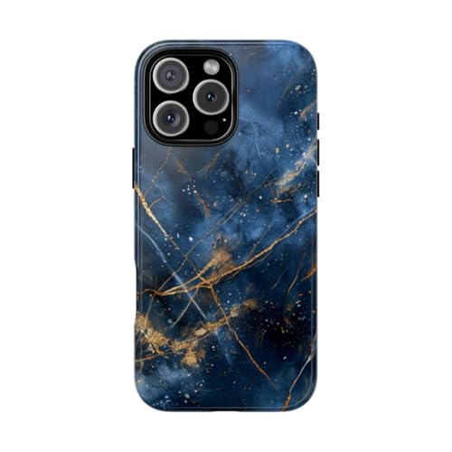 Coque iPhone 16 Pro Max marbre bleu dorée - Protège des rayures et chocs