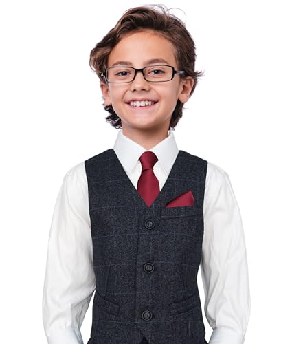 Image of Boy's Solid Tie with Pocket Square Set, Regular Necktie for Children and Kids, Self-Tied