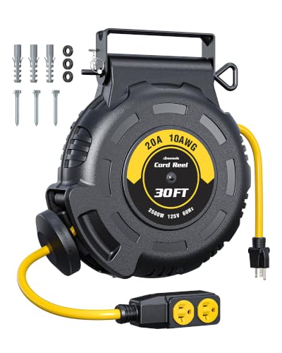 DEWENWILS&EDISHINE DEWENWILS 20Amp Retractable Extension Cord Reel, 30FT, 10/3C AWG, Yellow