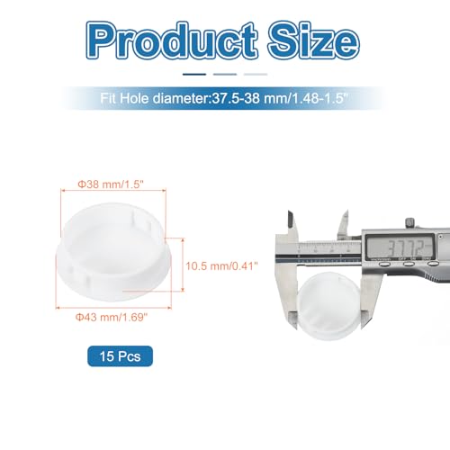 Image of PATIKIL 38 mm /1-1 /2 Plastic Hole Plugs, 15 Pack Flush Type Round Plug Snap in Hole Panel Tube Kitchen Cabinet Furniture Fencing Post Pipe Insert End Caps, White