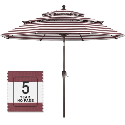 Image of MASTERCANOPY 9ft 3-Tier Olefin Patio Umbrella, Burgundy & White