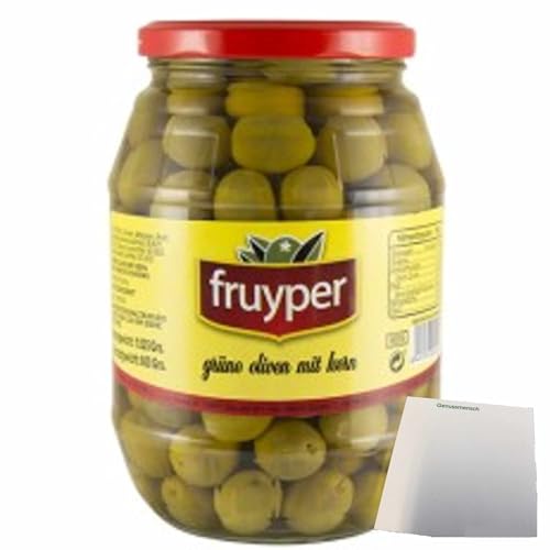 usy Bundle für Fruyper grüne Oliven mit Stein nach Anschovis Aroma pasteurisiert (1025g Glas) + usy Block