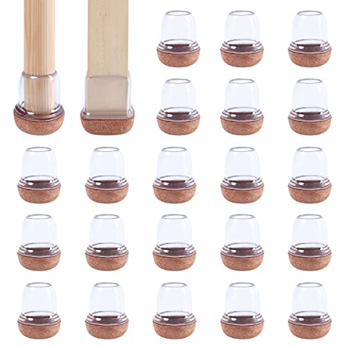 RCHYFEED 14-36mm Stuhlbeinkappen mit Filzpolstern Transparente Silikon, 24 STK Elastische Schutzkappen für Stuhlbeine Rund Gummi Stumm & Kratzfest, Stuhlbeinschoner mit Filz 0,75''-1,25'' Filzgleiter Cover