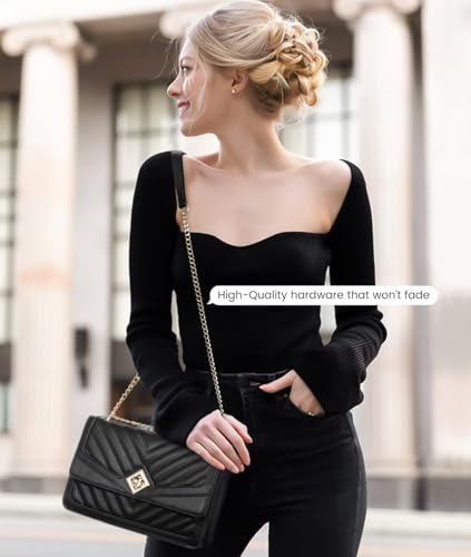 Image of LOVEVOOK Crossbody Bags for Women Leather Quilted Shoulder Bag with Chain Strap Trendy Clutch Satchel Ladies Evening Bag