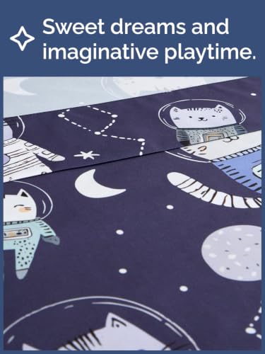 Image of Kids Full Size Cat Bed Sheets - 4 Piece Kids Cat Sheet Set - Galaxy Astronaut Bedding - Ultra-Soft, Cute & Cozy - Breathable & Machine Washable - Wonderful Bed Set for Boys, Girls, Teens & Toddlers