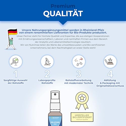 Melatonin Einschlaf-Spray mit Sofort-Effekt - Gegen Schlaflosigkeit und Anspannung - Einschlafspray mit Melatonin und Melisse für die Nerven, 20ml