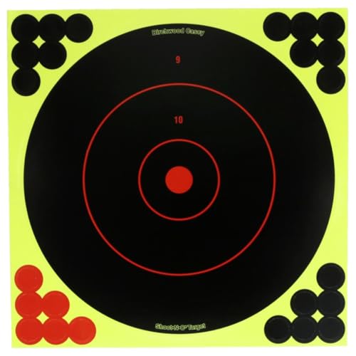 Birchwood Casey Shoot-N-C Bullseye Dispenser Targets | Always Flat Adhesive Back Shooting Training Reactive Targets with Pasters 12 - Pack of 12