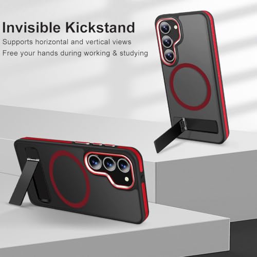 Image of MALEWOLF for Samsung S23 Case with Kickstand, Compatible with MagSafe, Strong Magnetic Case for Samsung Galaxy S23, Military-Grade Protection [Anti-Slip], Gorgeous Protective Camera (Black /Red)