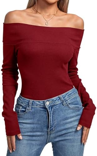 Camiseta feminina com nervuras e ombros de fora, manga comprida, ...