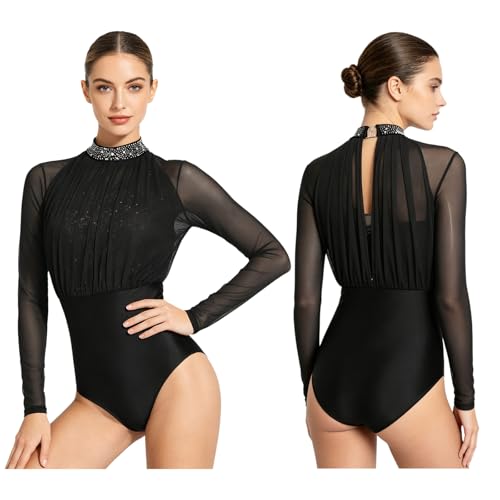 Bodysuit une pièce en mesh à strass scintillants Hansber pour danse
