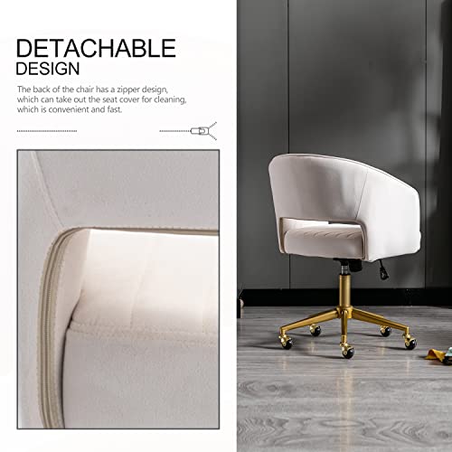Image of Nrizc Velvet Office Desk Chair, Upholstered Home Office Desk Chairs with Adjustable Swivel Wheels, Ergonomic Office Chair for Living Room, Bedroom, Office, Vanity Study (Beige)