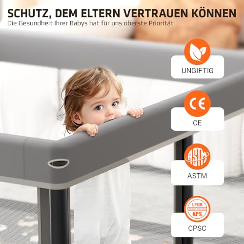 Laufstall Baby Faltbar mit Matte,127x127,Zusammenklappbarer Laufstall für Babys und Kleinkinder,Sicherheitslaufstall für Kinder im Innen-und Außenbereich,tragbarer Reiselaufstall und 50 Ozeanbällen