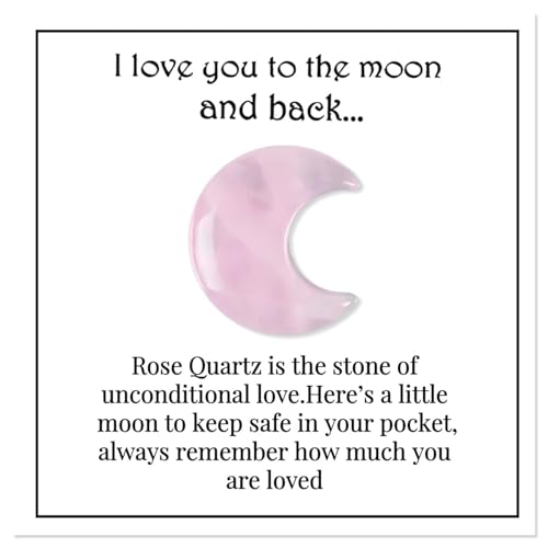Image of Rose Quartz Crystal Gift, Moon Shape Love You to the Moon and Back, Healing Gifts for Women with Keepsake Card, 3cm Pink Crystal Heartfelt Keepsake, Sentimental Gifts for Sister, Daughter or Mum
