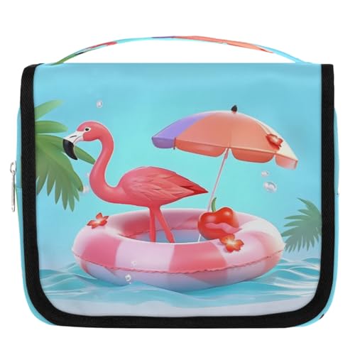 Gublec Hanging Travel Toiletry Bag Flamingo Beach Toiletry Bags with Hanging Hook Portable Cosmetic Bag Makeup Organizer for Travel Business Trip