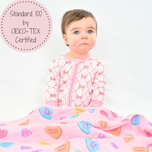 Image of LollyBanks Baby Blanket, Muslin Swaddle Blanket 100% Cotton, Soft Baby Girl Blanket 47 x 47 Inches, Nursery Swaddling Blankets for Girls, Baby Essentials, Registry (Heart /Valentine's Day Print)